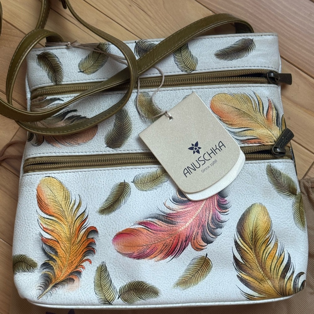 NWT Anuschka Medium Crossbody With Double Zip Pockets